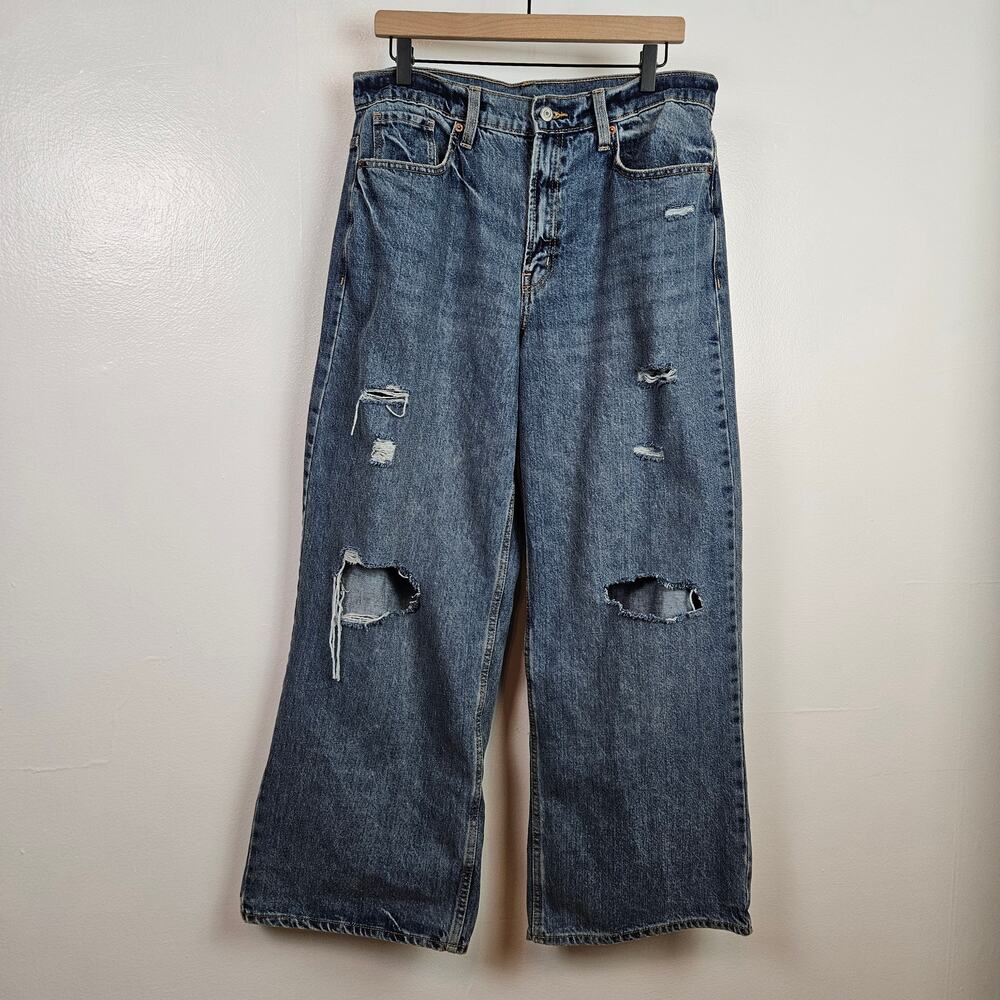 Old Navy Extra High Rise Loose Fit Wide Leg Distressed Jeans 12 Blue Baggy - Picture 2 of 8